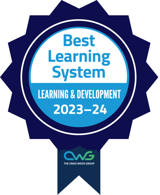 Badge for Best Learning and Development System 2023-2024 by The Craig Weiss Group